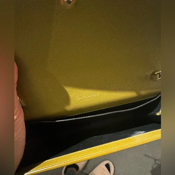 Relist - YSL CHARTREUSE UPTOWN CHAIN WALLET IN GRAIN DE POUDRE EMBOSSED LEATHER - Picture 6 of 11